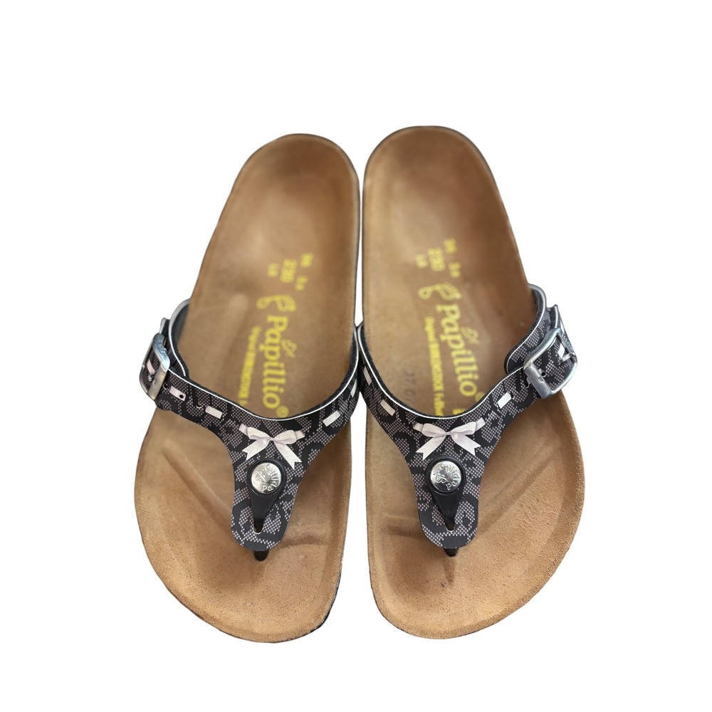 Papillio Birkenstock Gizeh Sandals Black Grey Pattern Bow Thong Slides 36 L5